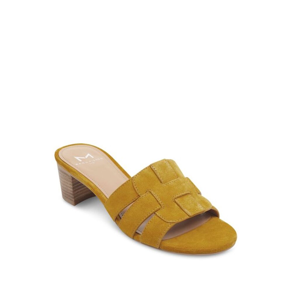 MARC FISHER Womens Yellow Debora Toe Stacked Heel Slip On Slide Sandals 6 M